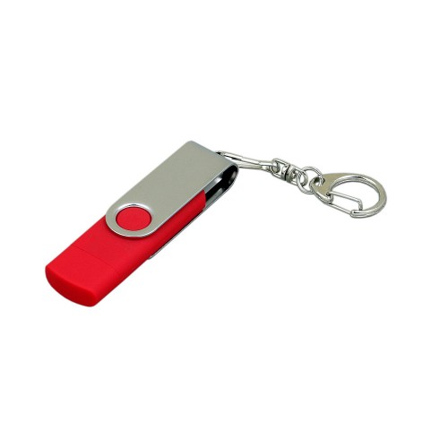 Флешка с поворотным механизмом, c дополнительным разъемом Micro USB, 64 Гб, красный