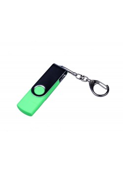 USB-флешка на 64 ГБ поворотный механизм, c двумя дополнительными разъемами MicroUSB и TypeC, зеленый