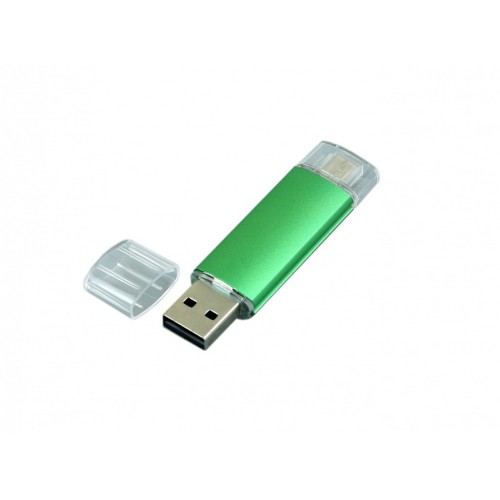 USB-флешка на 64 ГБ.c дополнительным разъемом Micro USB, зеленый