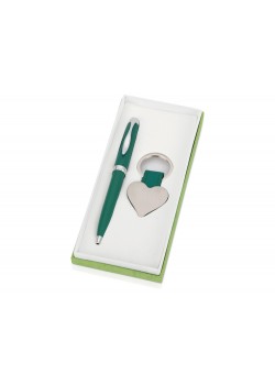 Подарочный набор Сердце: ручка шариковая, брелок, зеленый