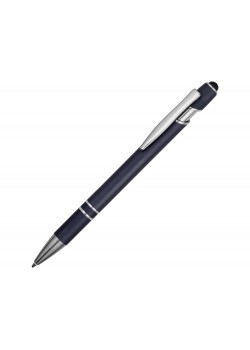 Ручка металлическая soft-touch шариковая со стилусом Sway, темно-синий/серебристый