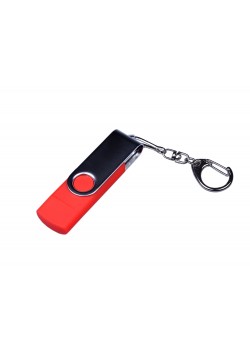 USB-флешка на 16 Гб поворотный механизм, c двумя дополнительными разъемами MicroUSB и TypeC, красный