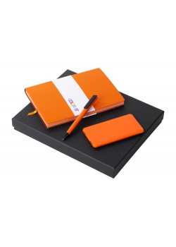 Подарочный набор c блокнотом С1, ручкой и повербанком 5000 mAh,  оранжевый