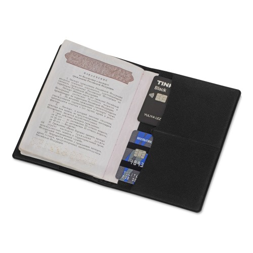 Обложка для паспорта с RFID защитой отделений для пластиковых карт Favor, черная