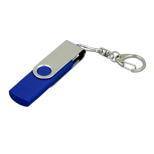 Флешка с поворотным механизмом, c дополнительным разъемом Micro USB, 64 Гб, синий