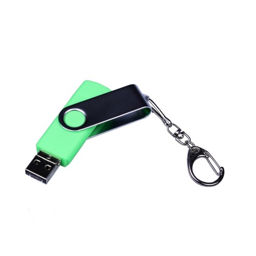 USB-флешка на 16 Гб поворотный механизм, c двумя дополнительными разъемами MicroUSB и TypeC, зеленый