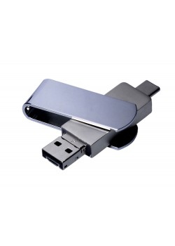USB 2.0-флешка на 64 Гб поворотный механизм, c дополнительным разъемом Micro USB с одноцветным металлическим клипом