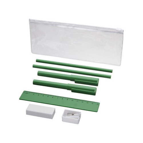 Набор Mindy: ручки шариковые, карандаши, линейка, точилка, ластик, зеленый