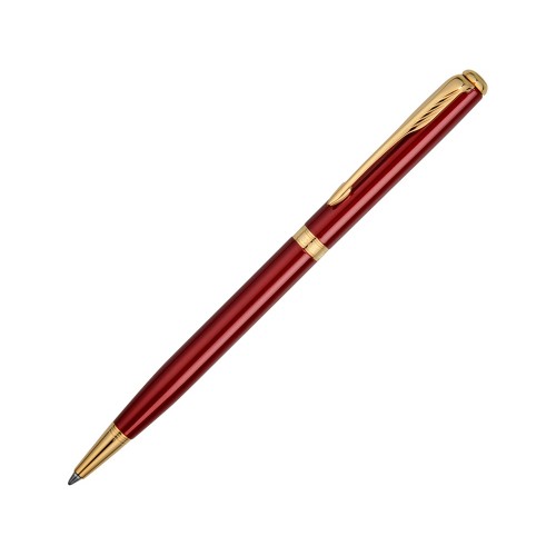 Ручка шариковая тонкая Parker модель SON13 SLM RED GT BP FBLK GB, красный/золотистый