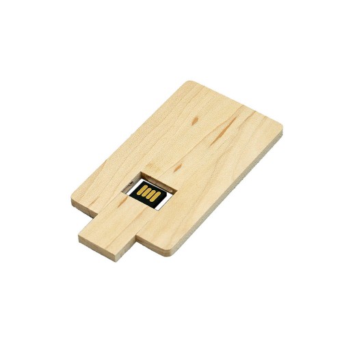 Флешка в виде деревянной карточки с выдвижным механизмом, 8 Гб, натуральный