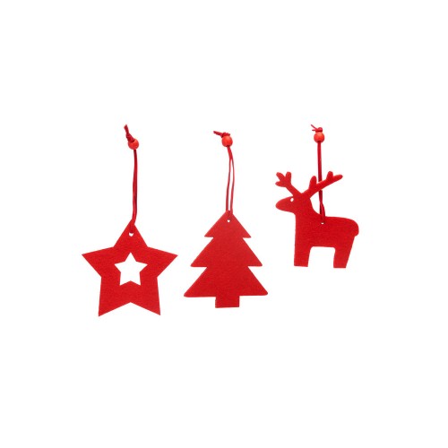 Набор рождественских украшений из фетра CAROL (звезда, елка, олень), красный