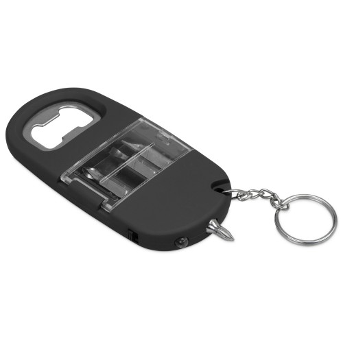 Брелок-открывалка с отвертками и фонариком Uni, софт-тач, черный