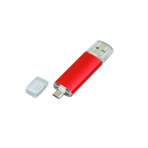 USB-флешка на 16 Гб.c дополнительным разъемом Micro USB, красный