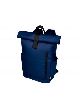 Рюкзак Byron 15,6 объемом 18 л со скручиваемым верхом, изготовленный из переработанного ПЭТ по стандарту GRS, темно-синий