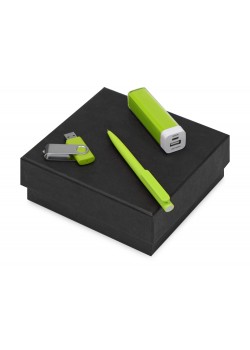 Подарочный набор On-the-go с флешкой, ручкой и зарядным устройством, зеленое яблоко