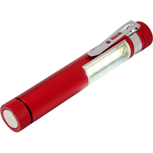 Карманный фонарик Stix с зажимом, оснащен бескорпусным чипом и магнитным держателем, красный