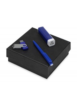 Подарочный набор On-the-go с флешкой, ручкой и зарядным устройством, синий