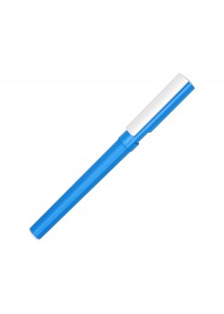 Ручка пластиковая шариковая трехгранная Nook с подставкой для телефона в колпачке, голубой/белый