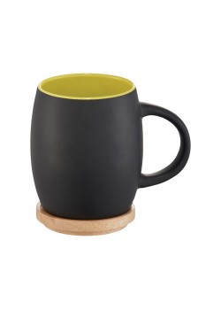 Керамическая чашка Hearth с деревянной крышкой-костером, черный/лайм