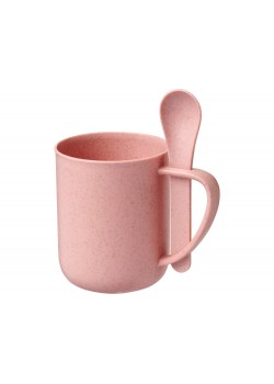 Чашка 420 мл с ложкой Rye из пшеничной соломы, фуксия