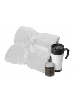 Подарочный набор с пледом, термокружкой и миндалем в шоколадной глазури Tasty hygge, белый