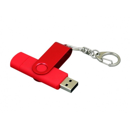 Флешка с поворотным механизмом, c дополнительным разъемом Micro USB, 64 Гб, красный