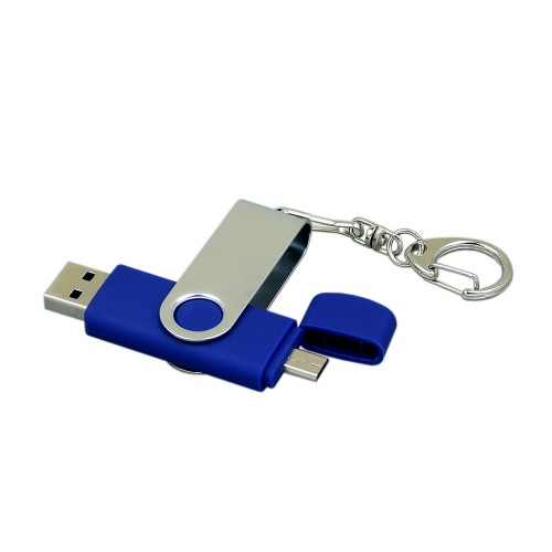 Флешка с поворотным механизмом, c дополнительным разъемом Micro USB, 32 Гб, синий