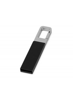 Флеш-карта USB 2.0 16 Gb с карабином Hook, черный/серебристый