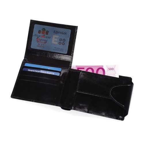 Портмоне с отделениями для кредитных карт, монет и документов, черный