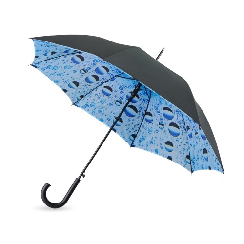 Зонт-трость Капли воды полуавтоматический с двухслойным куполом, черный голубой