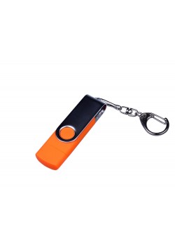 USB-флешка на 32 Гб поворотный механизм, c двумя дополнительными разъемами MicroUSB и TypeC, оранжевый