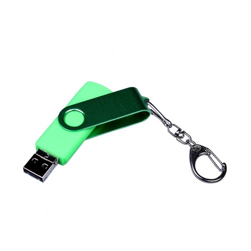 USB-флешка на 16 Гб 3 в 1 поворотный механизм, c двумя дополнительными разъемами MicroUSB и TypeC C с одноцветным металлическим клипом, зеленый