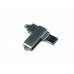 USB-флешка на 64 Гб, интерфейс USB3.0, поворотный механизм,c дополнительными разъемами для I-phone Lightning и Micro USB, полностью металлический корпус, серебро