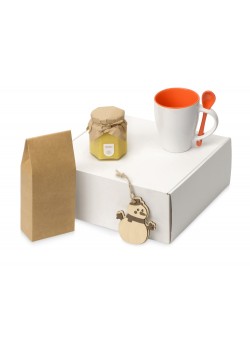 Подарочный набор с чаем, кружкой, медом и новогодней подвеской Чайная церемония, оранжевый