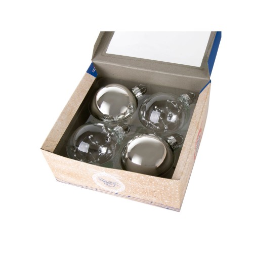 Новогоднее подвесное украшение шар из стекла набор из 4 штук Серебристый мультиколор / 6см