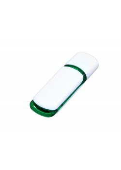 Флешка промо прямоугольной классической формы с цветными вставками, 4 Гб, белый/зеленый