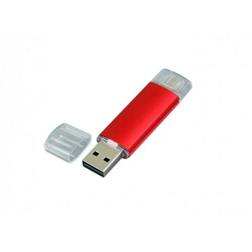 USB-флешка на 64 ГБ.c дополнительным разъемом Micro USB, красный