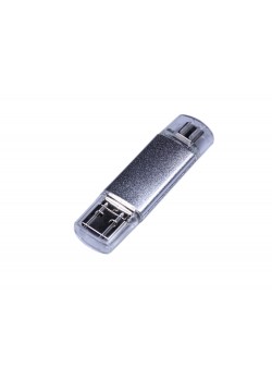 USB-флешка на 32 Гб c двумя дополнительными разъемами MicroUSB и TypeC, серебро
