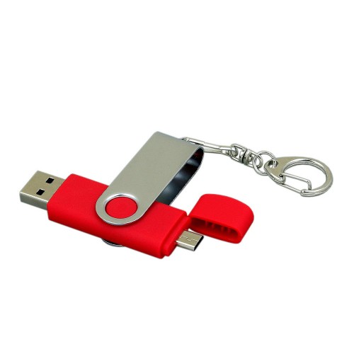 Флешка с поворотным механизмом, c дополнительным разъемом Micro USB, 64 Гб, красный