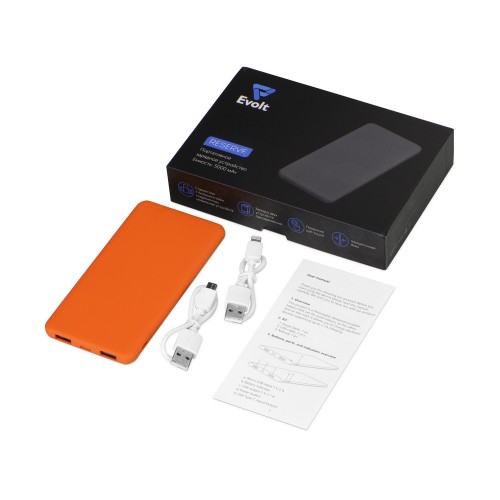 Портативное зарядное устройство Reserve с USB Type-C, 5000 mAh, оранжевый