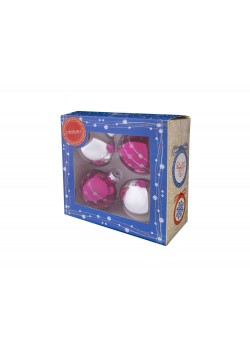 Новогоднее подвесное украшение Винное серебро шар из стекла, набор из 4 штук / 6см