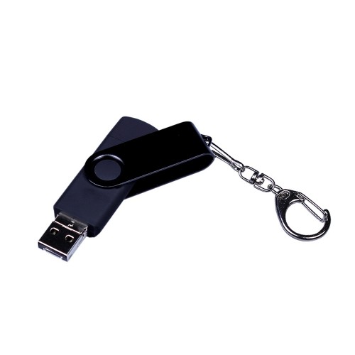 USB-флешка на 16 Гб 3 в 1 поворотный механизм, c двумя дополнительными разъемами MicroUSB и TypeC C с одноцветным металлическим клипом, черный