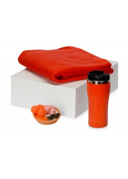 Подарочный набор с пледом, мылом и термокружкой, красный