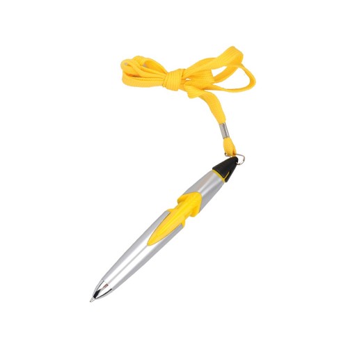 Ручка шариковая на шнуре серебристая/желтая