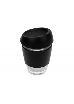Стеклянный стакан Monday с силиконовой крышкой и манжетой, 350мл, черный