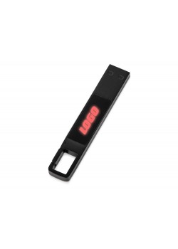 USB 2.0- флешка на 32 Гб c подсветкой логотипа Hook LED, темно-серый, красная подсветка