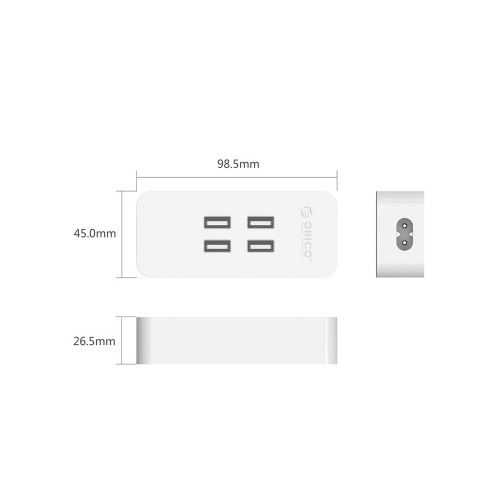 Зарядное устройство Orico DCV-4U (белый)4*USB2,4А/5Вмах4А; 20Вт; Smart Technologyпластик