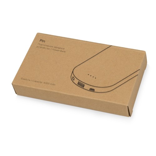 Портативное зарядное устройство Pin на 4000 mAh с большой площадью нанесения и клипом для крепления к одежде или сумке, белый