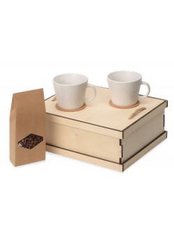 Подарочный набор с кофе, чашками в деревянной коробке Кофебрейк