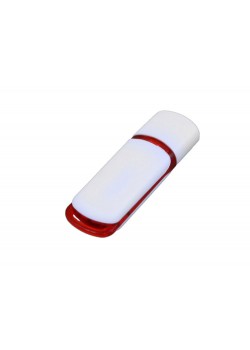Флешка промо прямоугольной классической формы с цветными вставками, 64 Гб, белый/красный